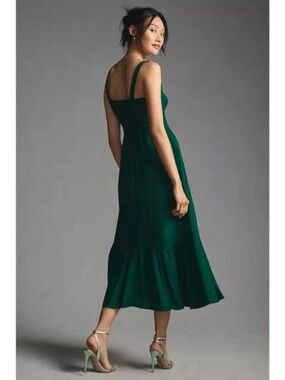 Reformation Deep Emerald Square-Neck Midi Dress